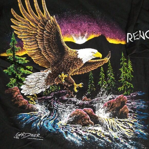 Vintage Stand Out Bald Eagle Sunset Landscape Reno T-Shirt - Picture 3 of 9